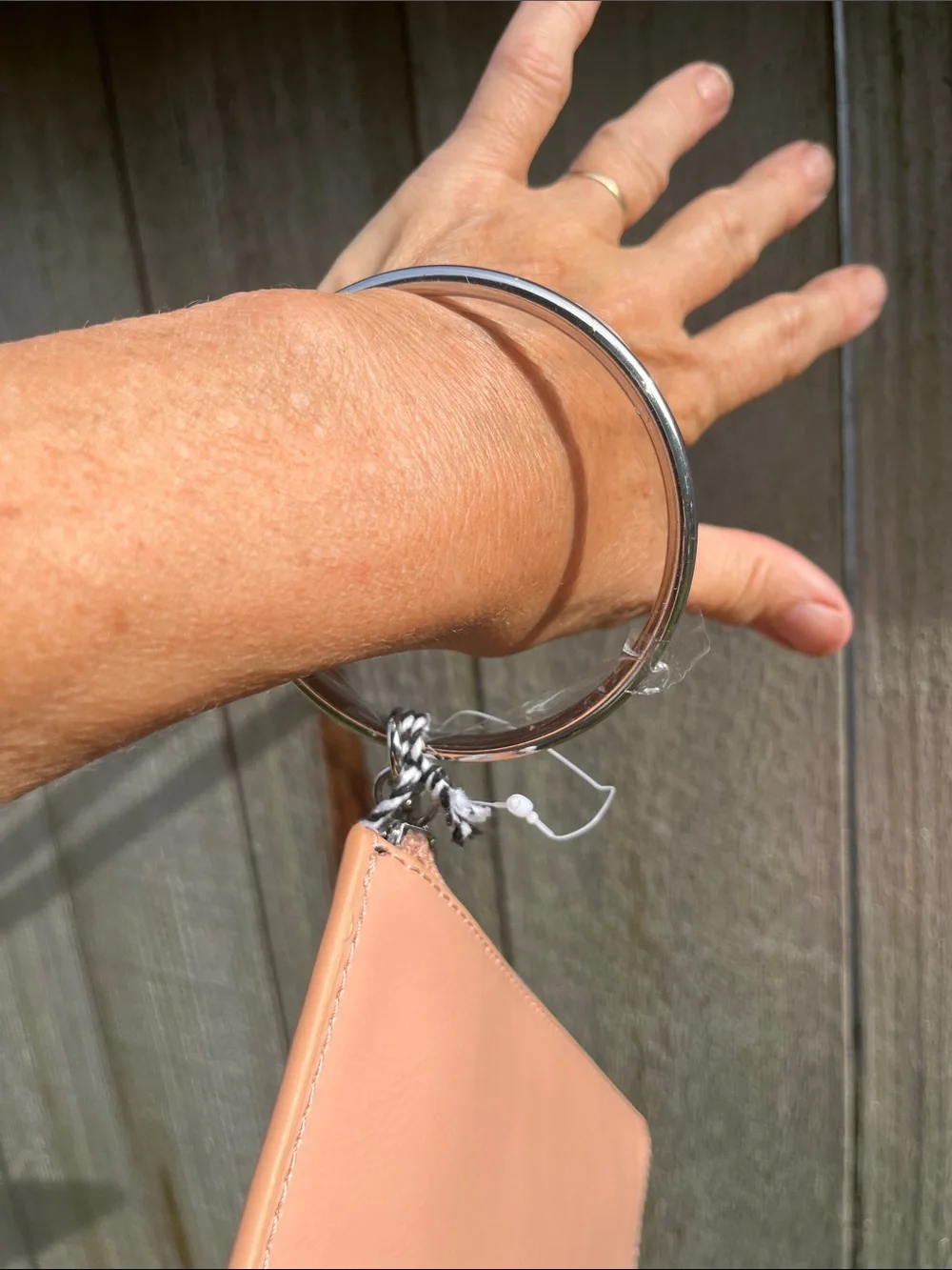 Thacker Peach Leather Wristlet with Silver Ring Handle